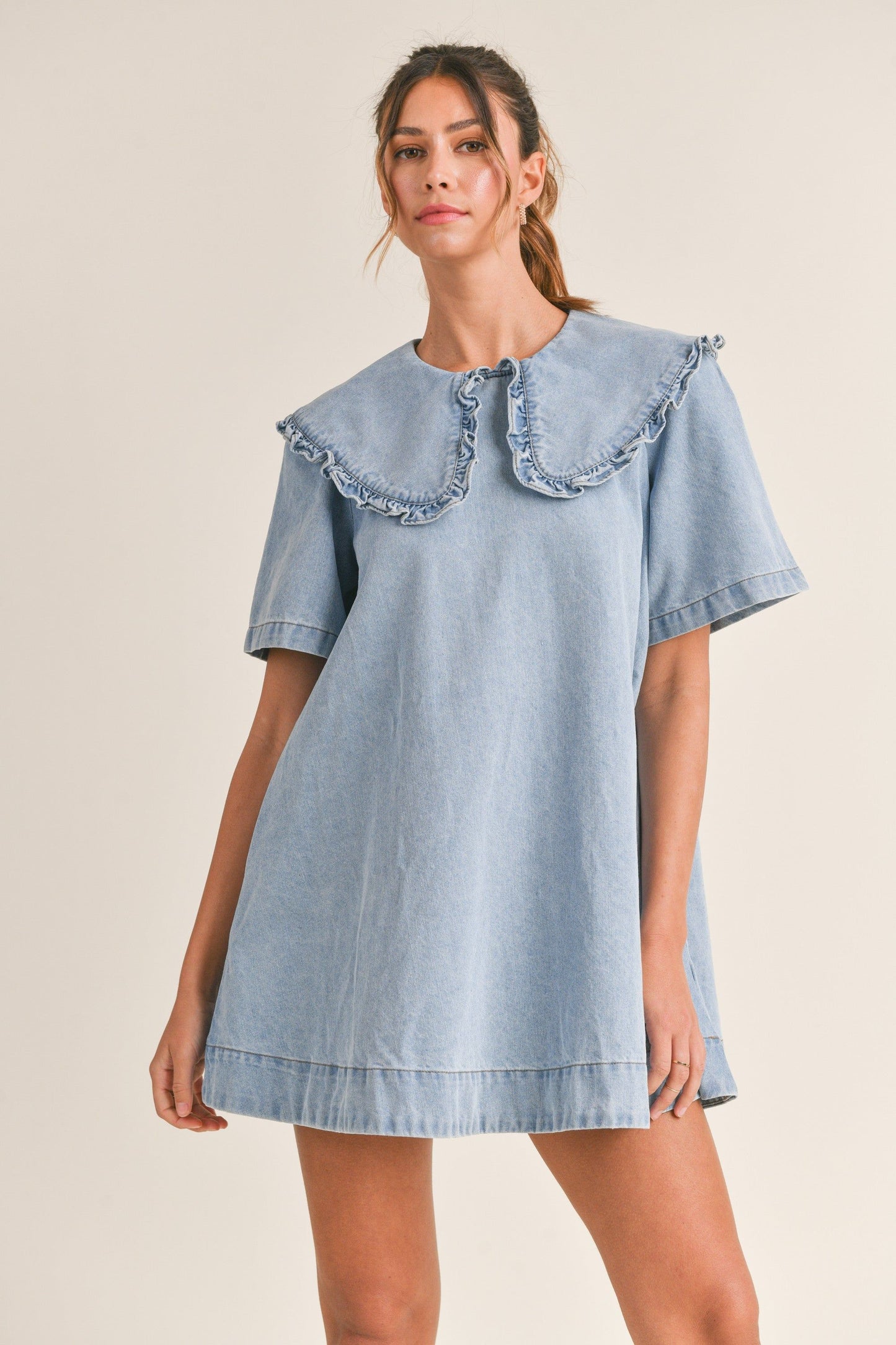 Ruffle Collar Denim Shirt Dress