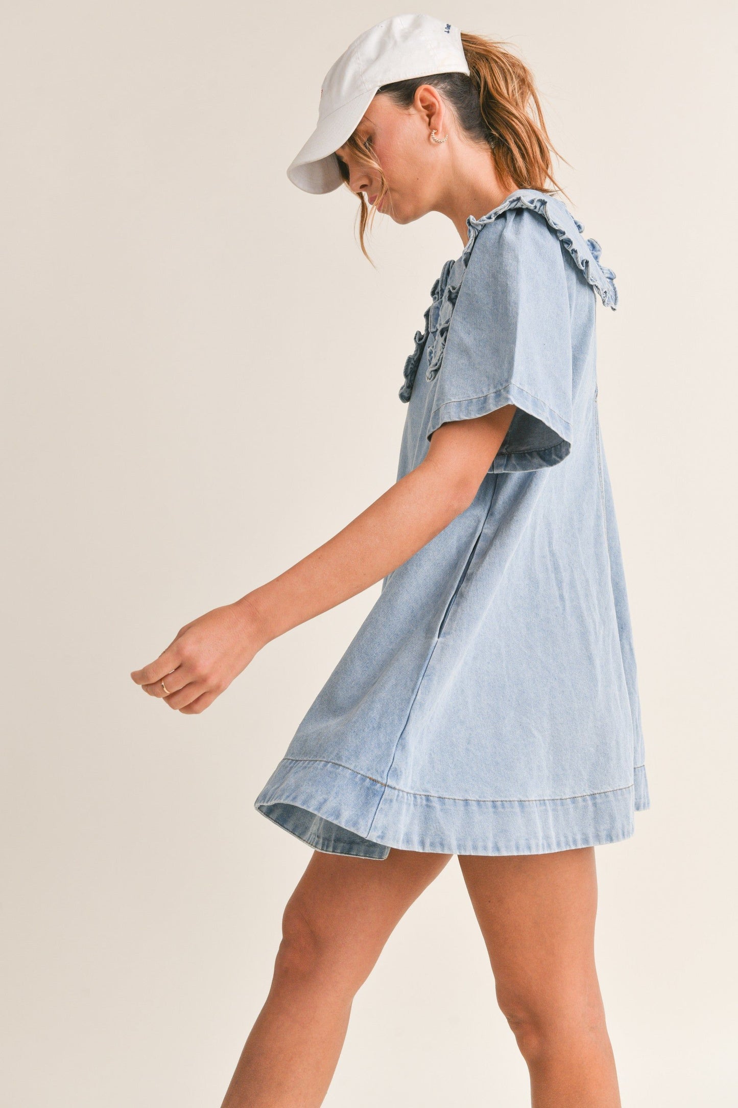 Ruffle Collar Denim Shirt Dress