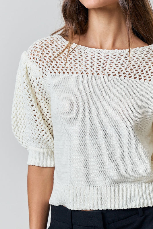 Crochet Puff Sleeve Knit Sweater Top