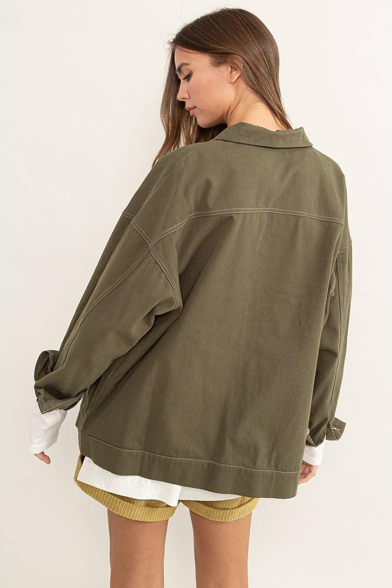 Olive Contrast Shacket