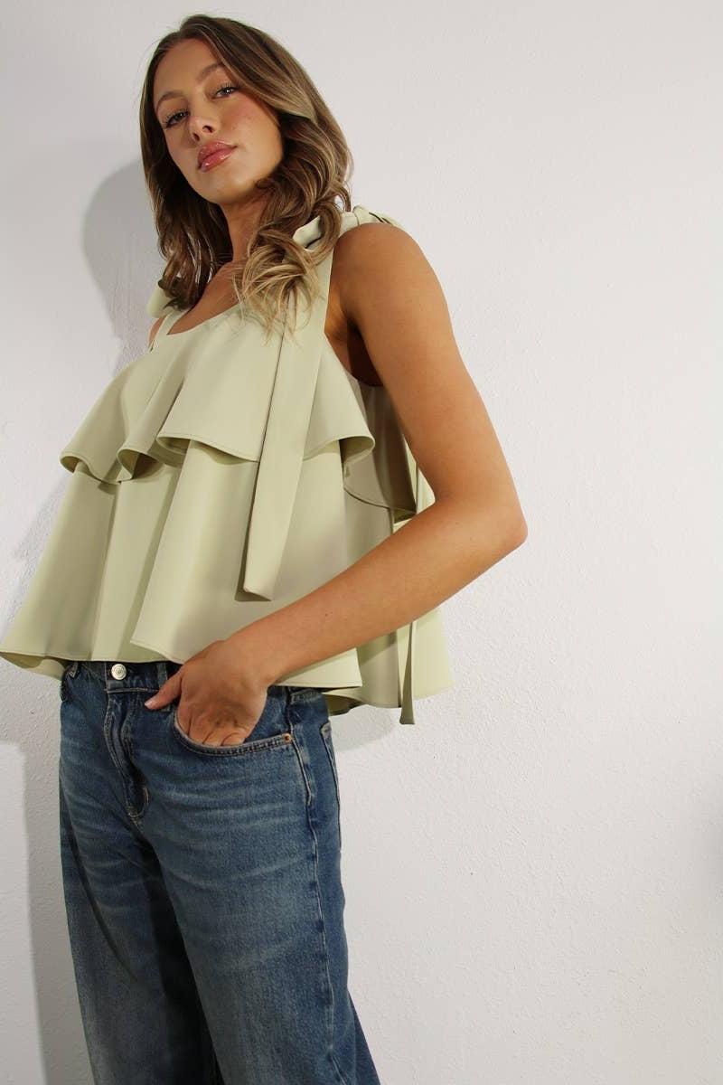 Ruffle Shoulder Tie Top