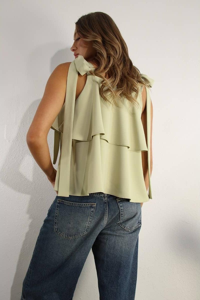 Ruffle Shoulder Tie Top