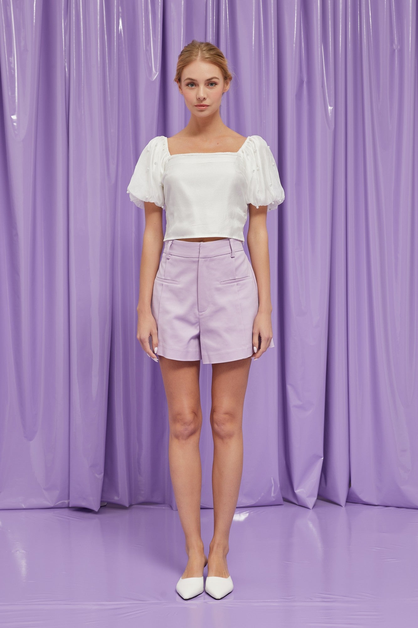 Lilac High Waisted Shorts