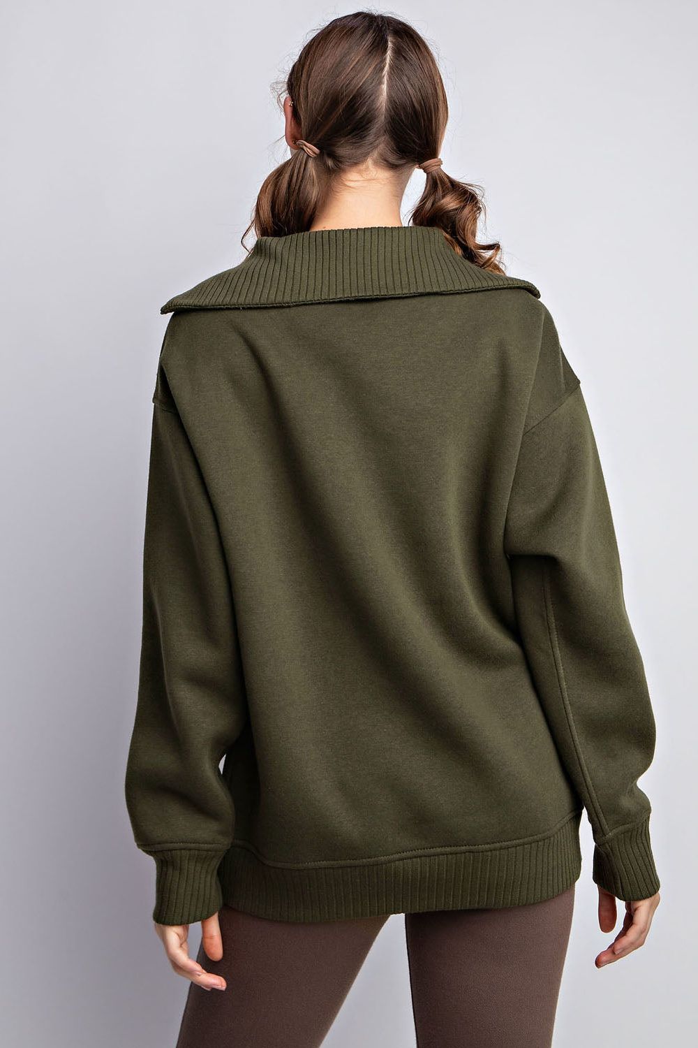 Olive French Terry Ribbed Mock Neck Pullover