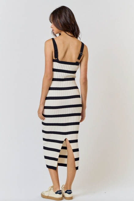 Rosette Strip Sleeveless Sweater Midi Dress