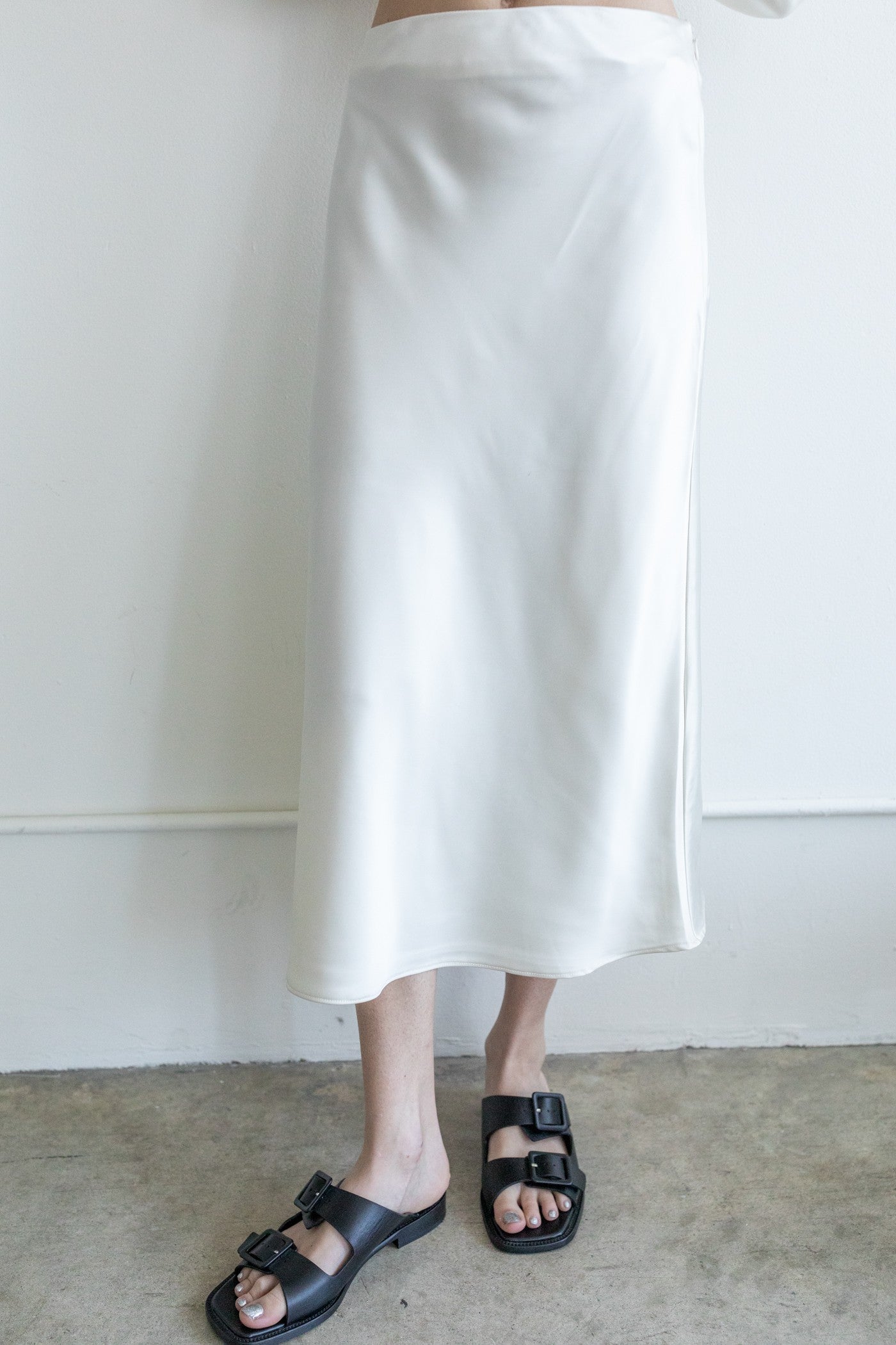 Satin Ivory Midi Skirt