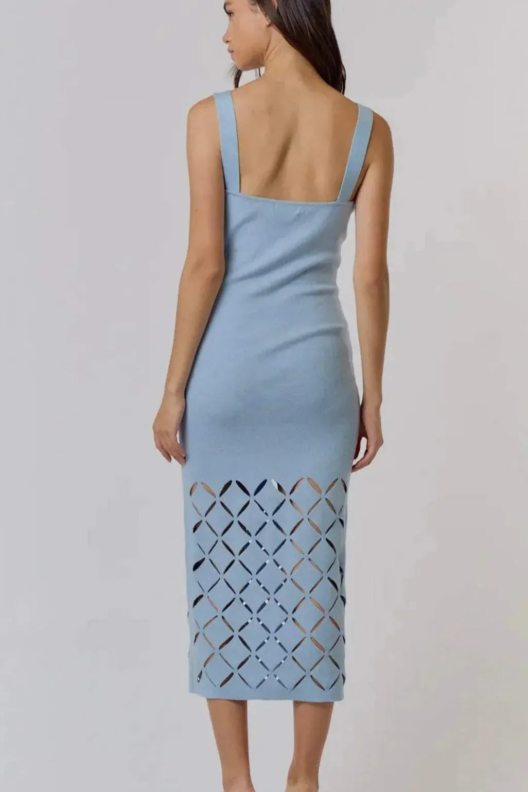 Blue Cut Out Detail Knit Midi Dress