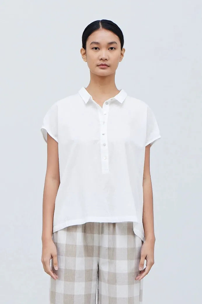 Sleeveless White Quarter Button