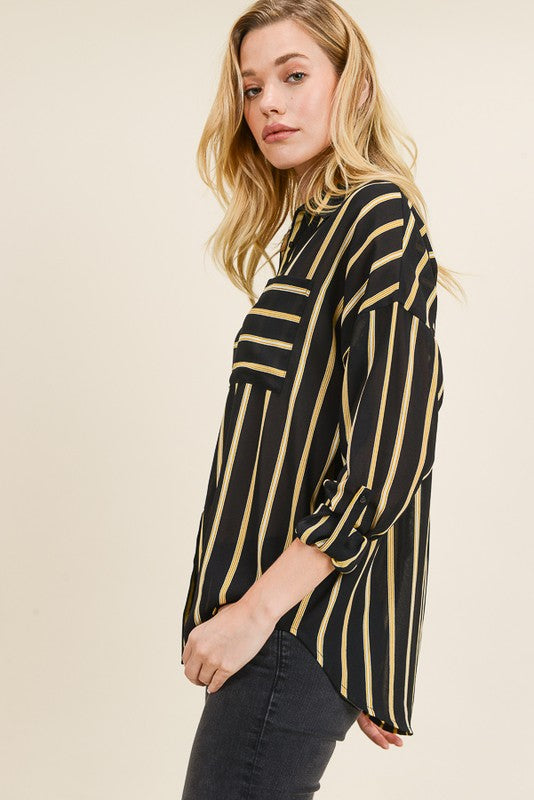 STRIPED POCKETED BUTTON DOWN